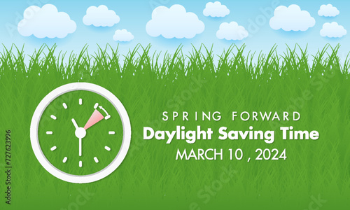 Daylight Saving Time begins Observed every year of March, Daylight Concept Vector banner, flyer, poster and social medial template design.