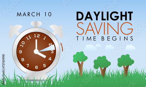 Daylight Saving Time begins Observed every year of March, Daylight Concept Vector banner, flyer, poster and social medial template design.