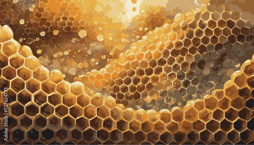 Artistic Glowing Honeycomb Background in Watercolor Style
