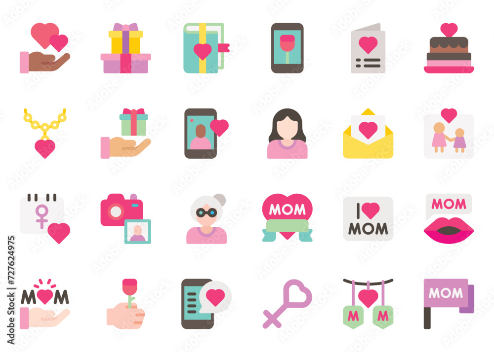 Mother Day icon vector set. Mother Day icon set. Mother Day flat color icon collection Mother Day icon vector set. Mother Day icon set. Mother Day flat color icon collection