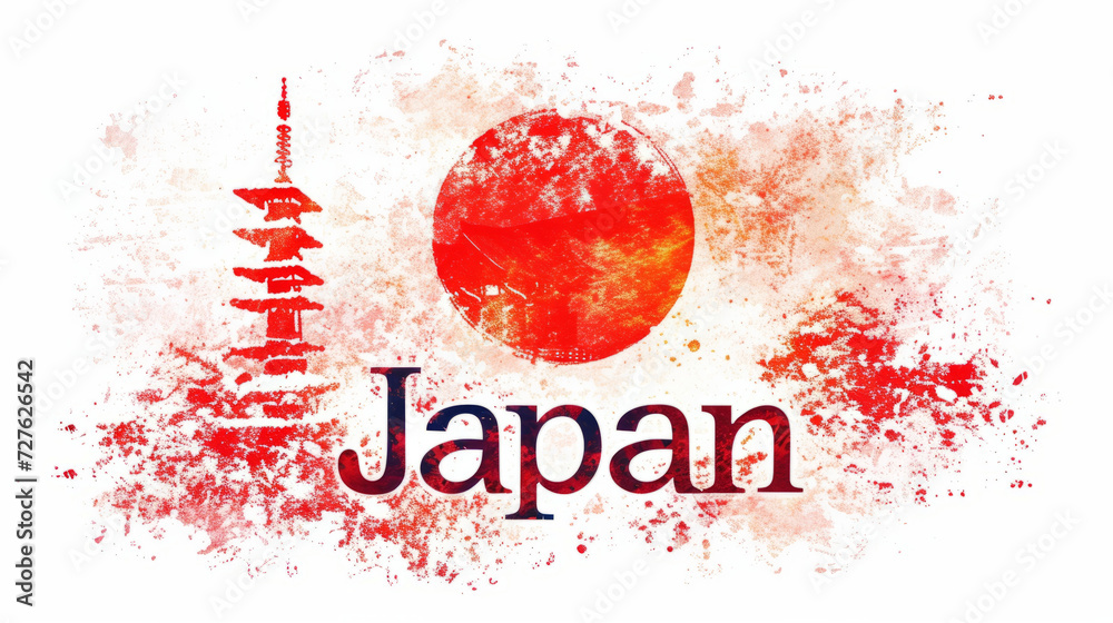 Obraz premium Travel to Japan country illustration background with a mix of Japanese flag colors and architecture of Japan isolated on white backdrop