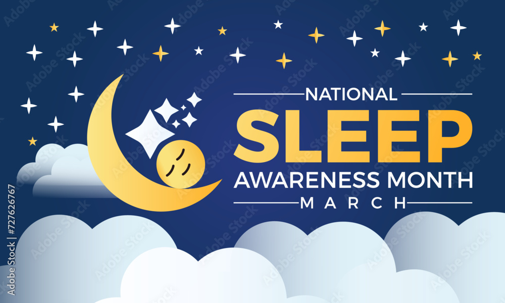 National Sleep Awareness Month Observed every year of March, Mental Health Vector banner, flyer, poster and social medial template design.