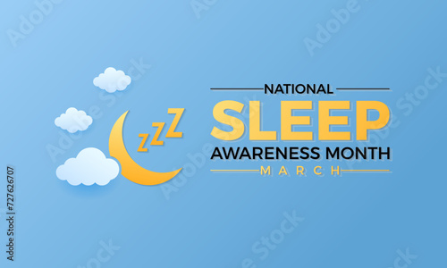 National Sleep Awareness Month Observed every year of March, Mental Health Vector banner, flyer, poster and social medial template design.