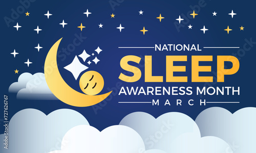 National Sleep Awareness Month Observed every year of March, Mental Health Vector banner, flyer, poster and social medial template design.