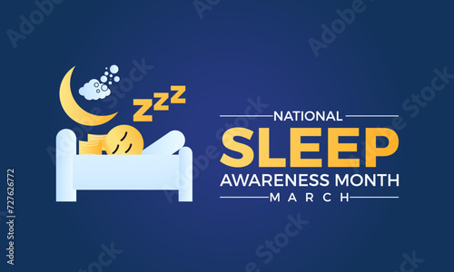 National Sleep Awareness Month Observed every year of March, Mental Health Vector banner, flyer, poster and social medial template design.