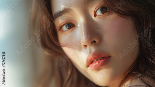close-up face image of a beautiful Korean girl with subtle make-up