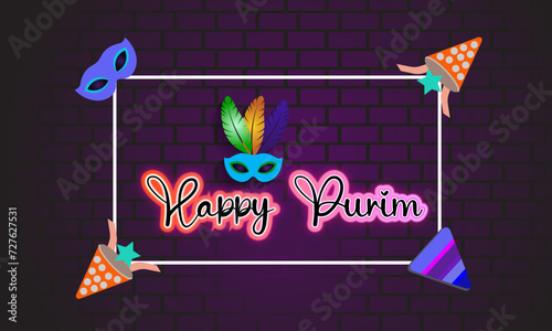 Purim holiday celebrated every year of March, Carnival Celebration Vector banner, flyer, poster and social medial template design.