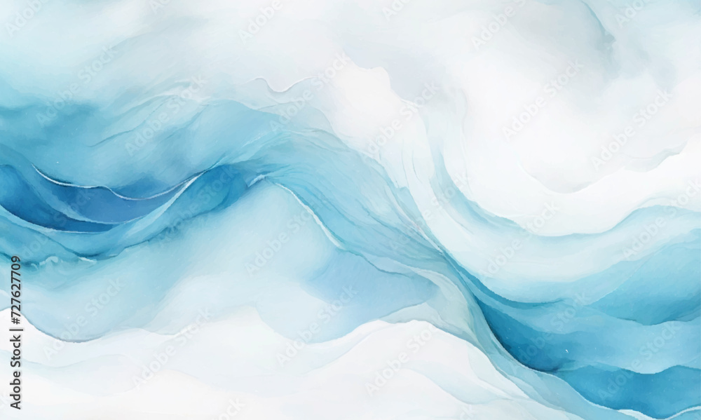 Fototapeta premium Vector ocean watercolor soft blue and white wavey curve line background. Blue water ocean sea wave seamless background.