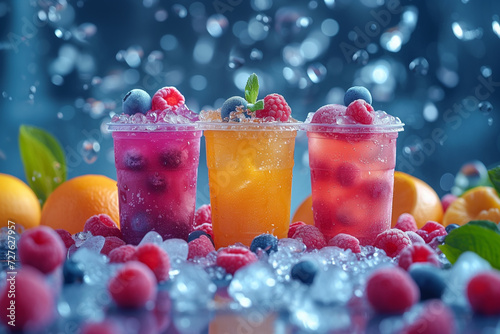 summer cool slush or smoothie iced fruit juice dispenser machine for refreshing chilled drinks in multi colored containers