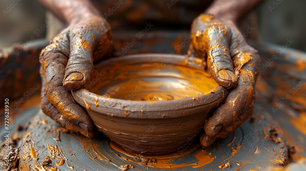 a potter's hands close up making a clay pot a potter's hands close up making a clay pot