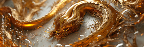 Golden chinese dragon close up, texture