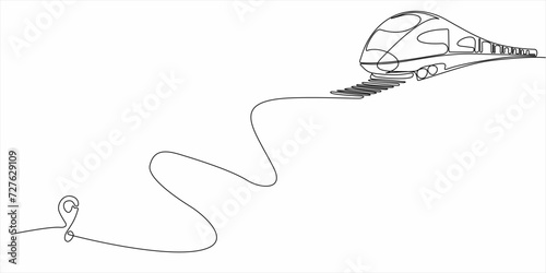 Continuous line drawing of railroad track line vector icon of a train station route with starting point and one line trail - Vector illustration. - Vector
