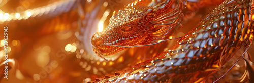 Golden chinese dragon close up, texture