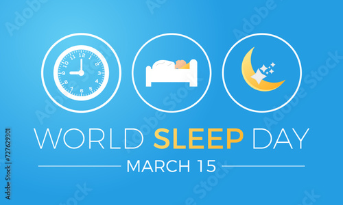 World Sleep Day Observed every year of March 15th, Medical Health Awareness Vector banner, flyer, poster and social medial template design.