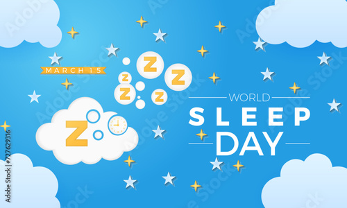 World Sleep Day Observed every year of March 15th, Medical Health Awareness Vector banner, flyer, poster and social medial template design.