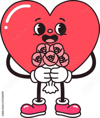 Cartoon Heart Character Holding Rose Bouquet