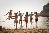 Group Girls Run Beach
