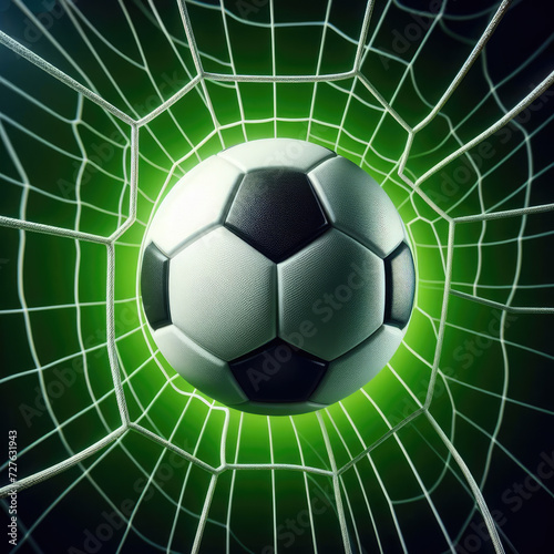 soccer ball in net goal moment on green background © grocery store design