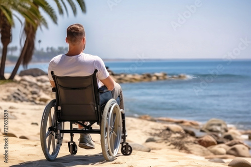 Man in Wheelchair Contemplating the Ocean View