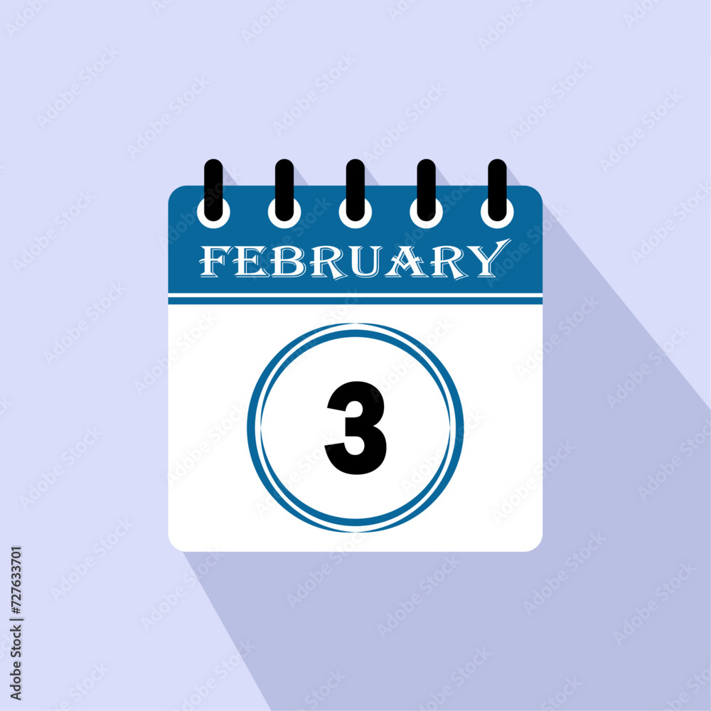 Icon calendar day - 3 February. Days of the month, vector illustration flat style. Icon calendar day - 3 February. Days of the month, vector illustration flat style.