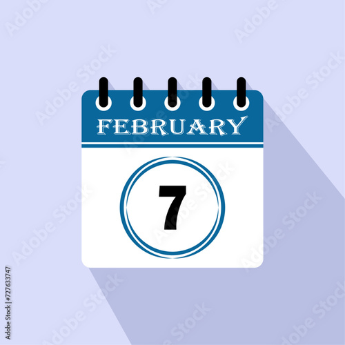 Icon calendar day - 7 February. 7th days of the month, vector illustration.