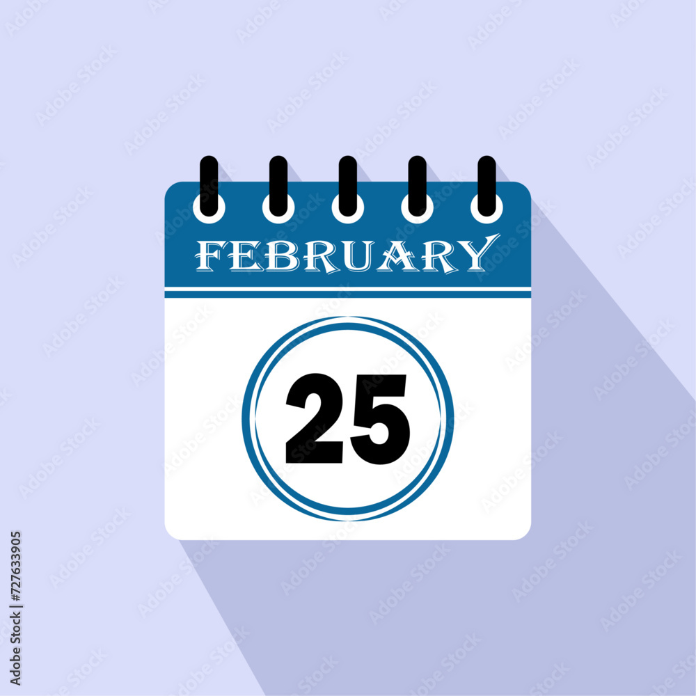 Icon calendar day - 25 February. 25th days of the month, vector illustration.