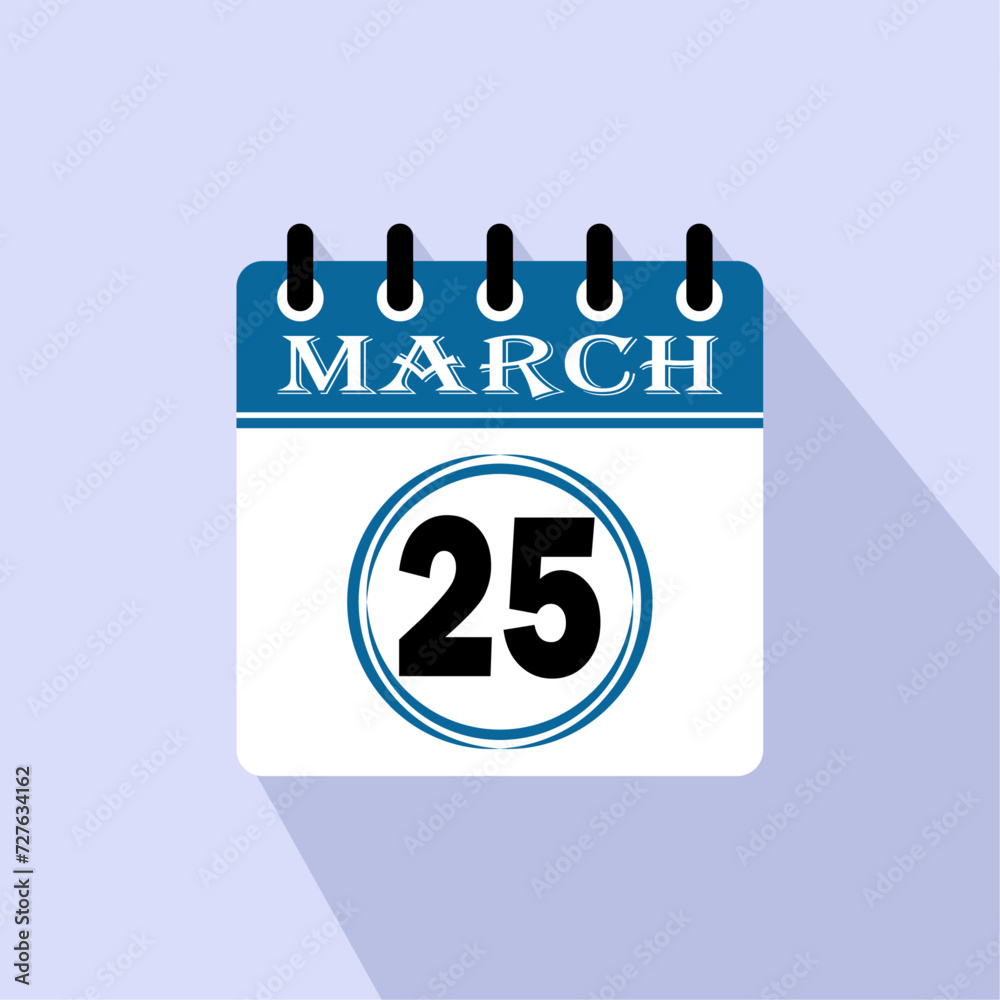 Icon calendar day - 25 March. 25th days of the month, vector illustration. Icon calendar day - 25 March. 25th days of the month, vector illustration.
