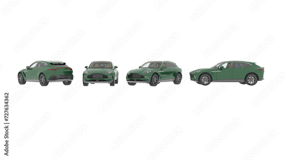 3D rendering aerial top angle view of the green car set with blank surface for mockup branding, Three Dimensional view front, back, and side view of a white car, Mockup, or advertising empty green car 3D rendering aerial top angle view of the green car set with blank surface for mockup branding, Three Dimensional view front, back, and side view of a white car, Mockup, or advertising empty green car