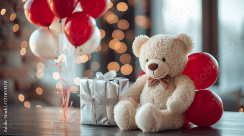 teddy bear with a balloon and rose