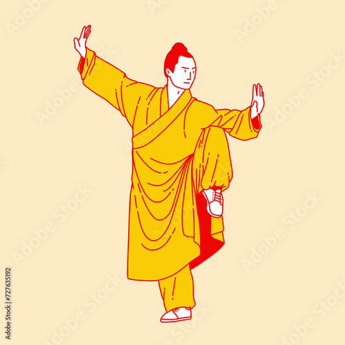 Simple cartoon illustration of shaolin kung fu 6