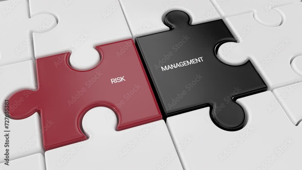 Risk Management puzzle. Business risk assessment. Falling down shaking puzzle. Shake up the Risk Management.Red black white colors. Risk Management puzzle. Business risk assessment. Falling down shaking puzzle. Shake up the Risk Management.Red black white colors.