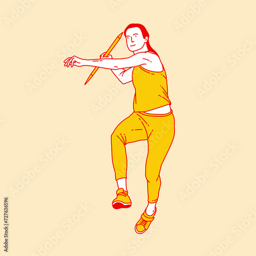 Simple cartoon illustration of throwing javelin sport 2