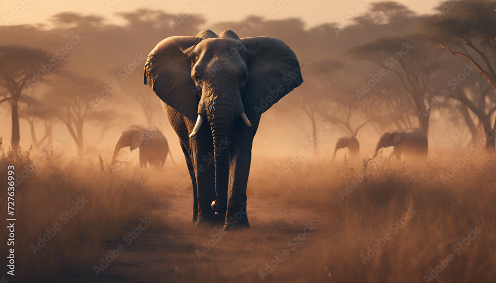 Obraz premium elephant walking in the hot savannah