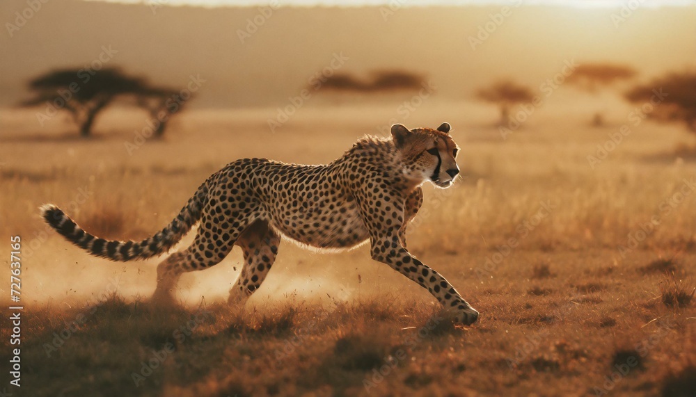 cheetah running through the hot savannah