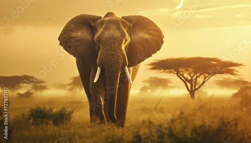elephant walking in the hot savannah