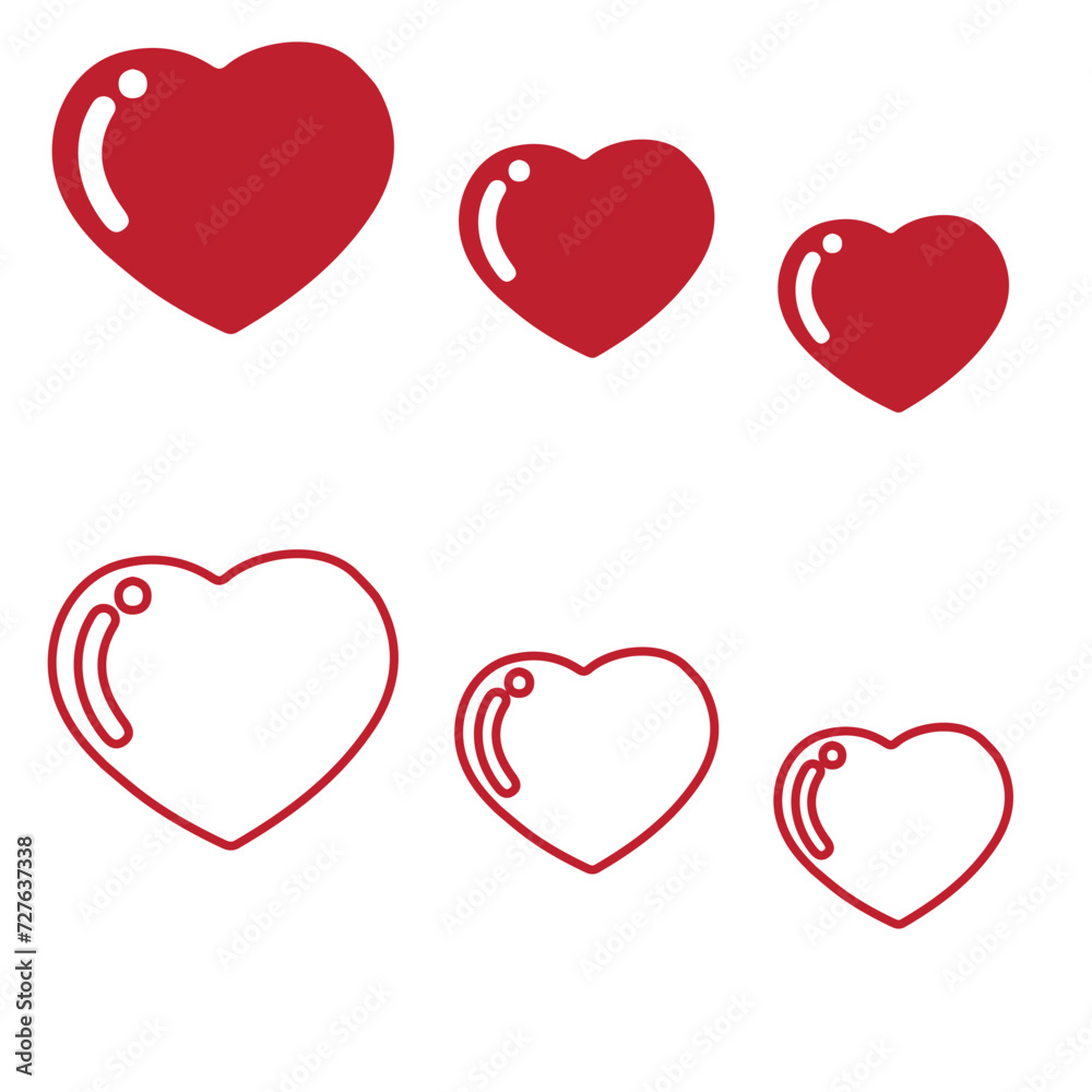 Set red shape heart icon, vector set heart shape, lovers on Valentines day