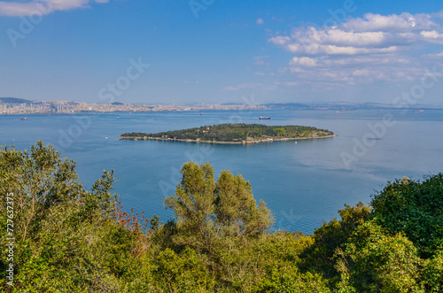 Sedef Island and Marmara sea scenic view from Buyukada National Park (Adalar, Turkey)