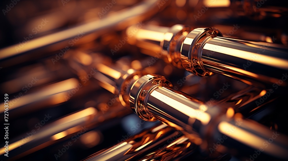 Naklejka premium Intricate system of copper pipes. complex piping network installation for industrial use