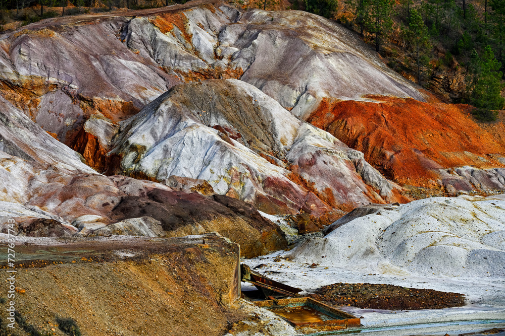 Multicolored Geological Formations in Rio Tinto, Huelva