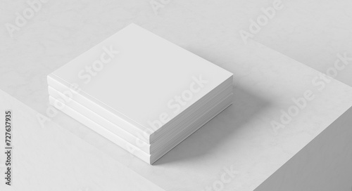 Square hardcover book mock up. Hardcover book mock up isolated on white background. 3D illustration