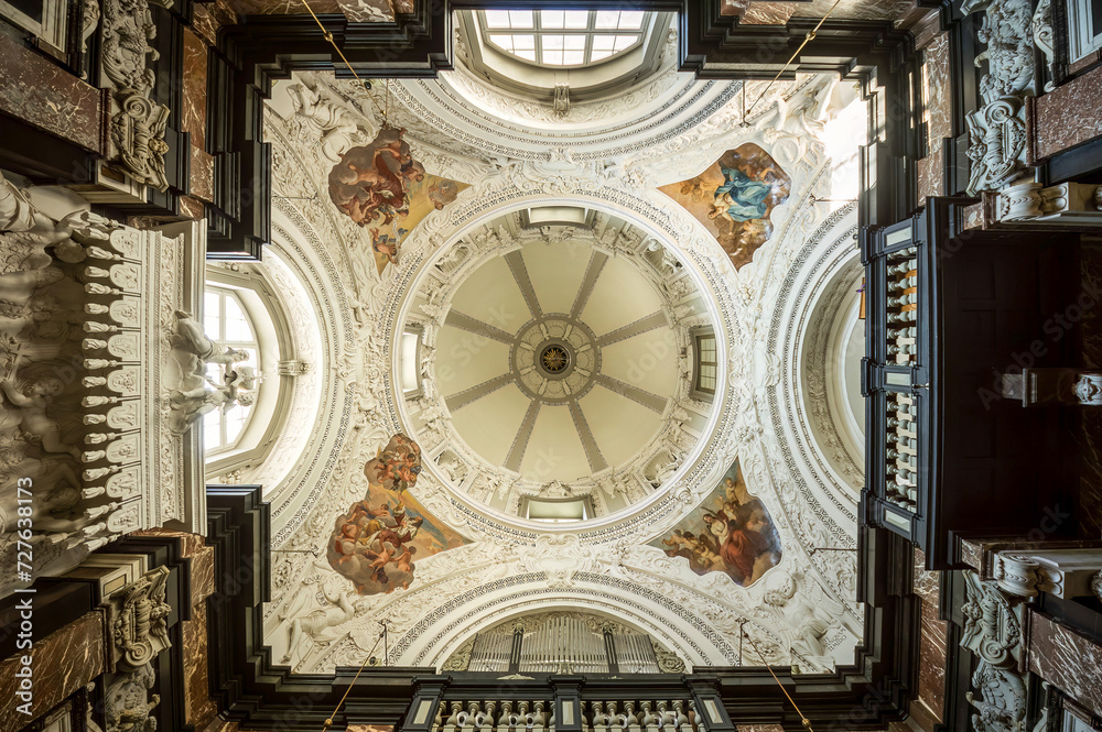 Baroque church dome interior in Vilnius, Lithuania