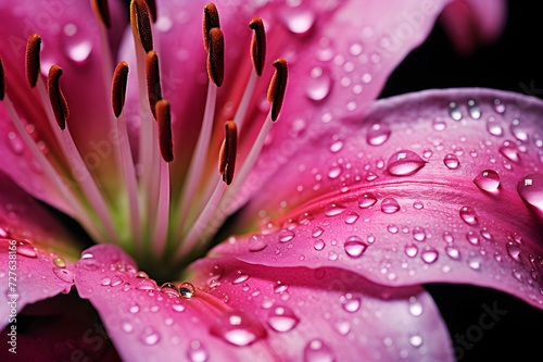 Closeup of lily flower with waterdrop