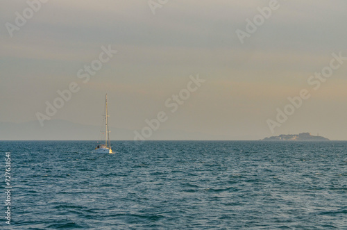 yacht and Katre island in Marmara sea near Istanbul photo
