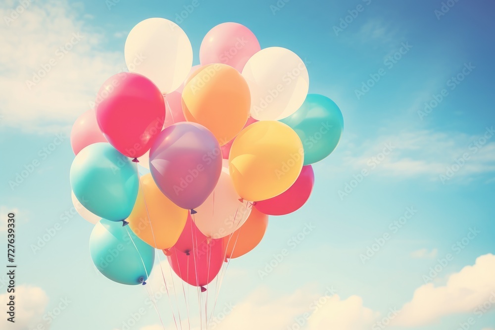 Vintage Colorful Balloons. Retro Instagram Filter Effect for Happy Birthday, Wedding, and Honeymoon