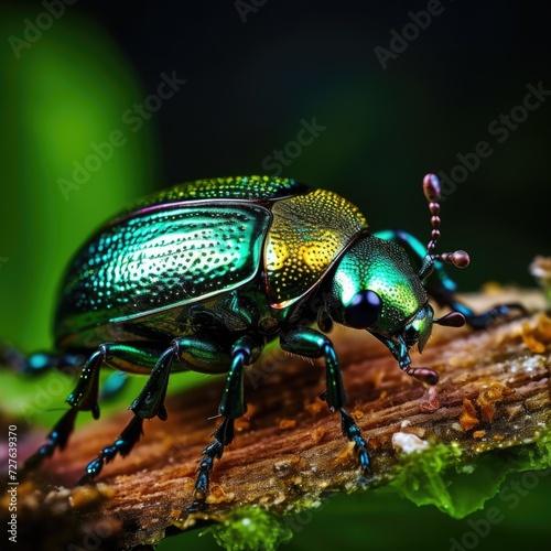 Green Beetle. Macro Shot of Shiny Insect Isolated on White Background photo