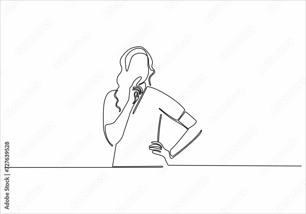 continuous line drawing of thinking woman continuous line drawing of thinking woman