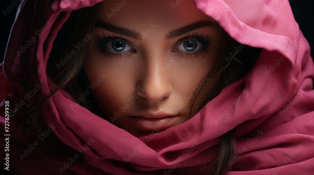 Young female wearing hijab beauty face magenta color style Young female wearing hijab beauty face magenta color style