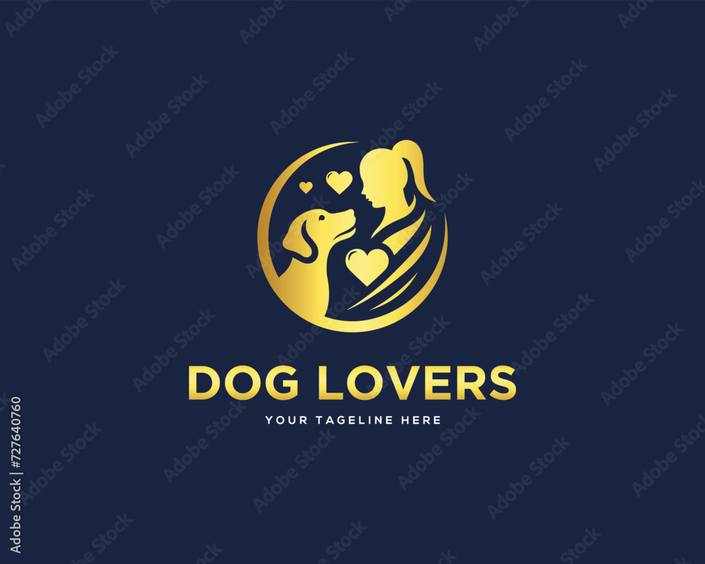 Dog Woman with Love Logo Design Modern Vector Template Illustration.