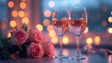 Roses and wine. Romantic atmosphere.