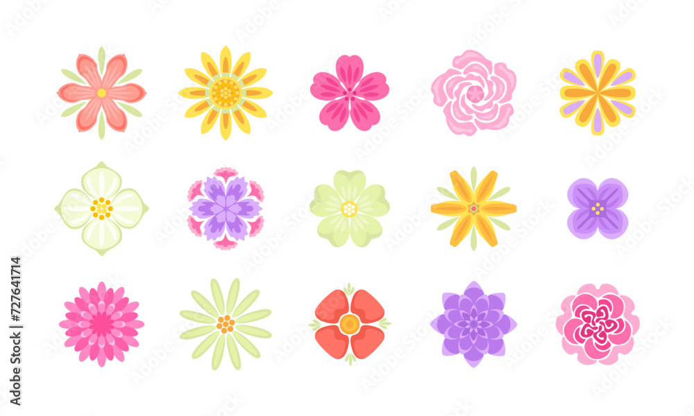 Abstract flat flowers icon set. Collection of simple floral motifs. Vector illustration. Abstract flat flowers icon set. Collection of simple floral motifs. Vector illustration.